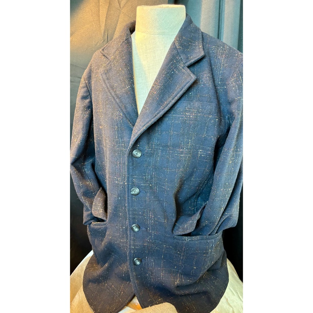 Lizwear Liz Claiborne Navy Blue Wool Blend Confetti Tweed Blazer Jacket Size 8
